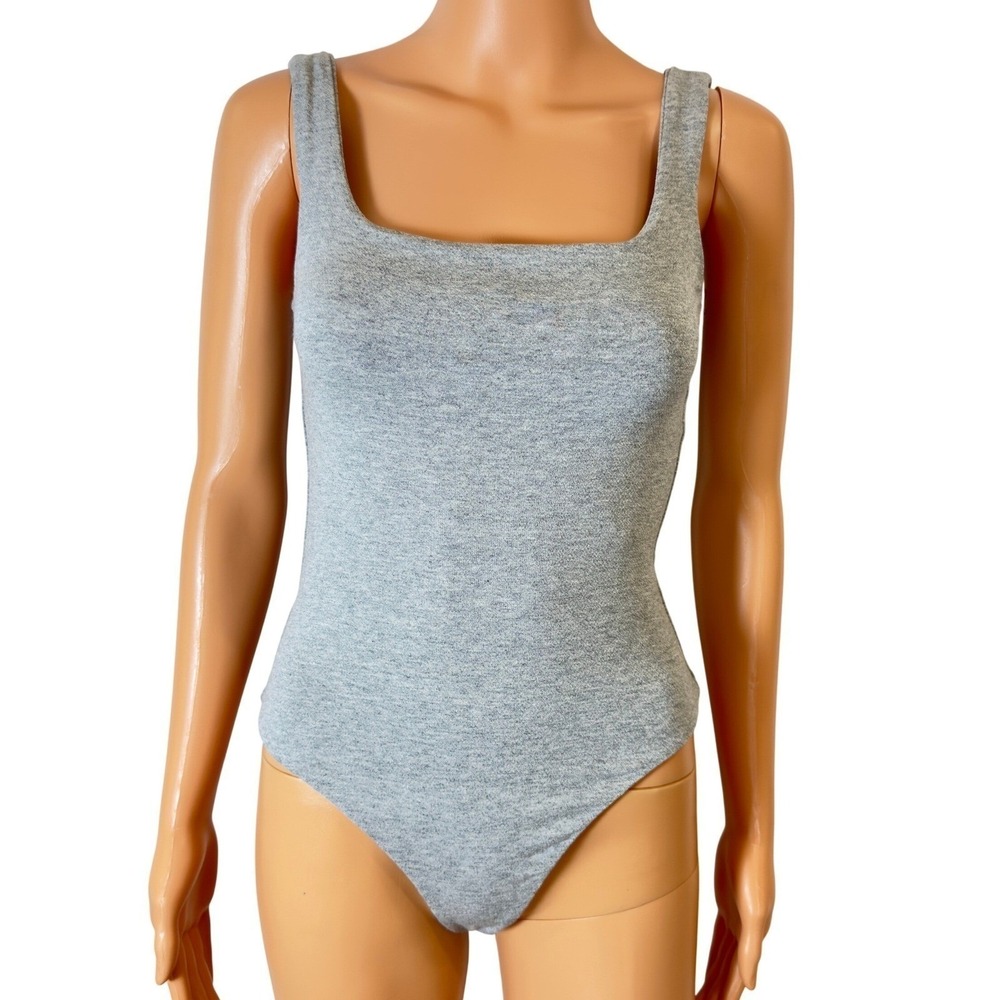 Naked Wardrobe M Gray Square‎ Neck Sleeveless Bodysuit Medium Women Made in USA
